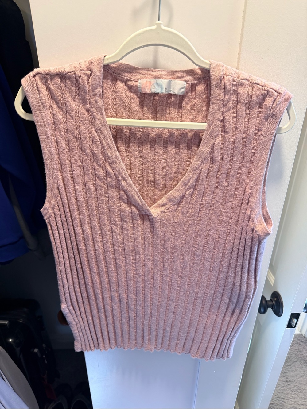 Free People Beach Sleeveless Ribbed V-Neck Sweater Vest in Light Pink